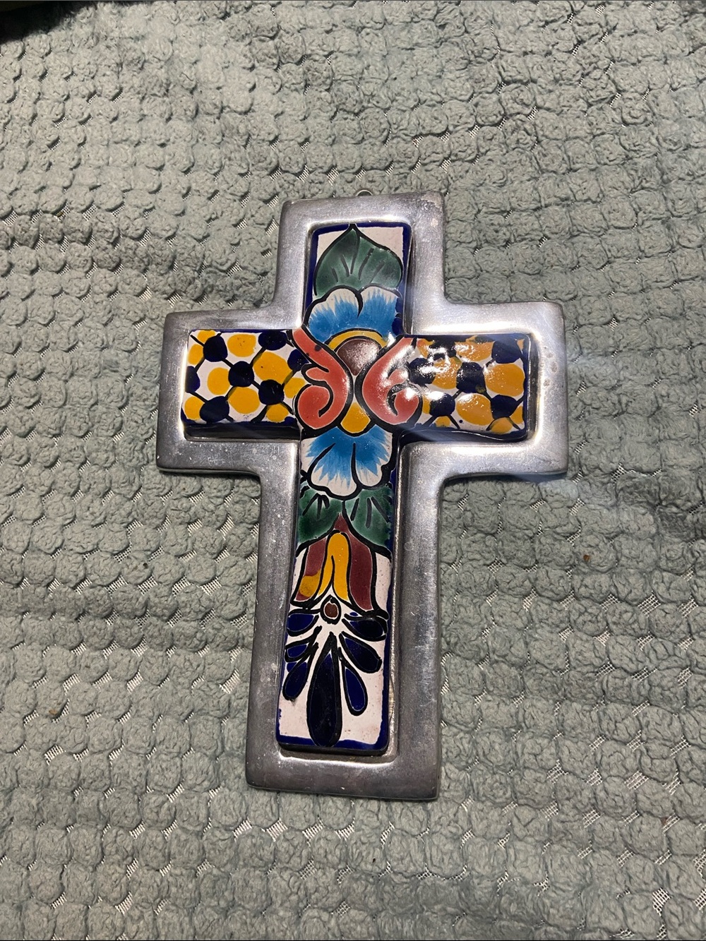 Hand-Painted Ceramic Talavera Cross Wall Art - Multicolor